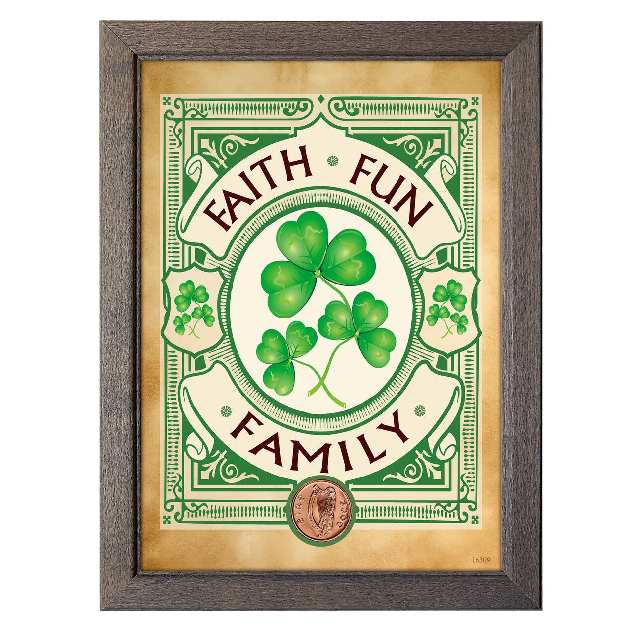 Irish- Faith, Fun, Family with Irish Penny Coin in 5" x 7" Frame